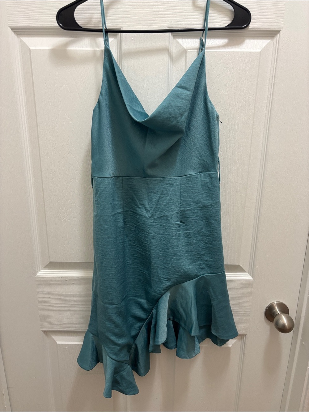 Cowl Neck High-Low Slip Dress in Teal